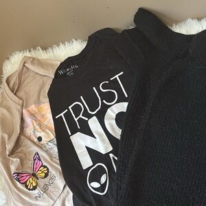 Graphic Tees and Black Knit Top Bundle